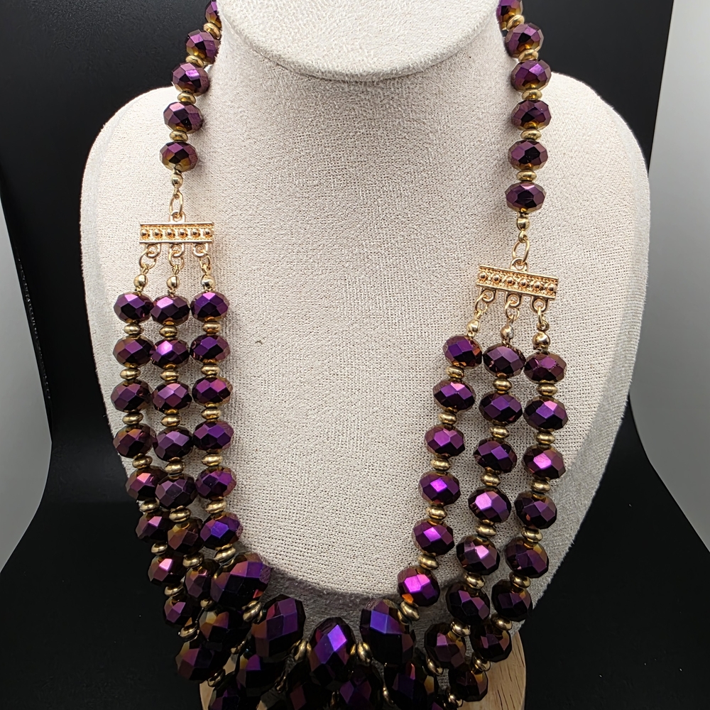 Elegant Purple and Gold Beaded Necklace (1329)